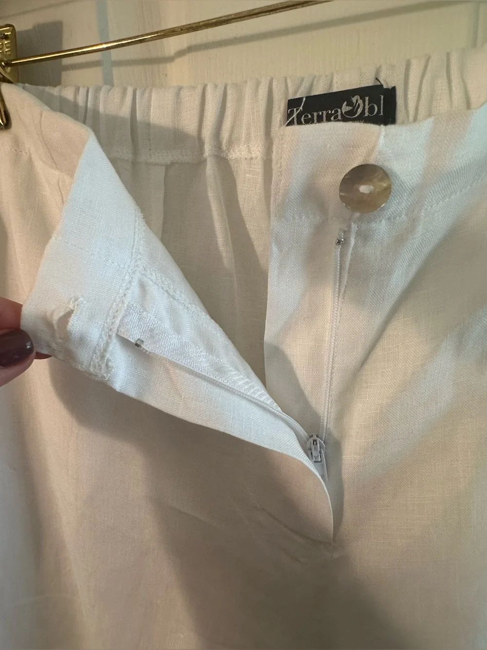 TERRA BLU XL 100% Linen Resort Coastal Made Italy White Crop Pant Beachy Natural